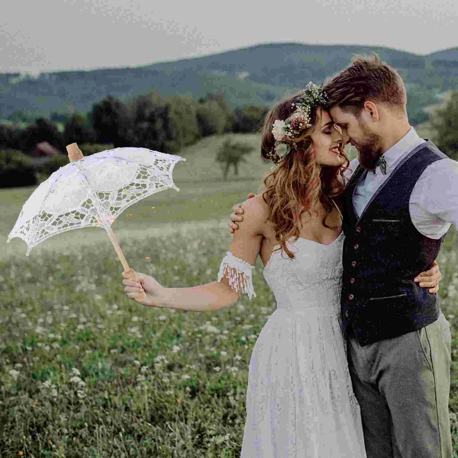 Wedding Small Cotton Umbrella Miss Mini White Decor Parasols Wooden Embroidery Craft mini umbrella mini sun umbrella