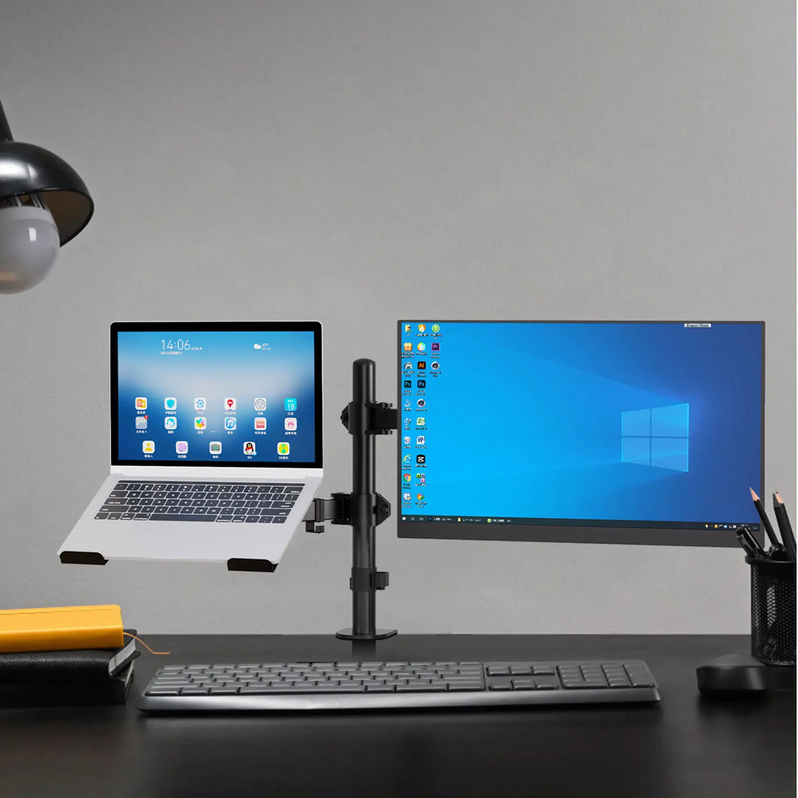 Dual-Monitorhalterung für 13′′–27′′ Bildschirme, verstellbarer Dual-Monitorständer, mit 180 ° Drehbar, neigbar, 360° ° Rotation für das Home Office – Detail 9