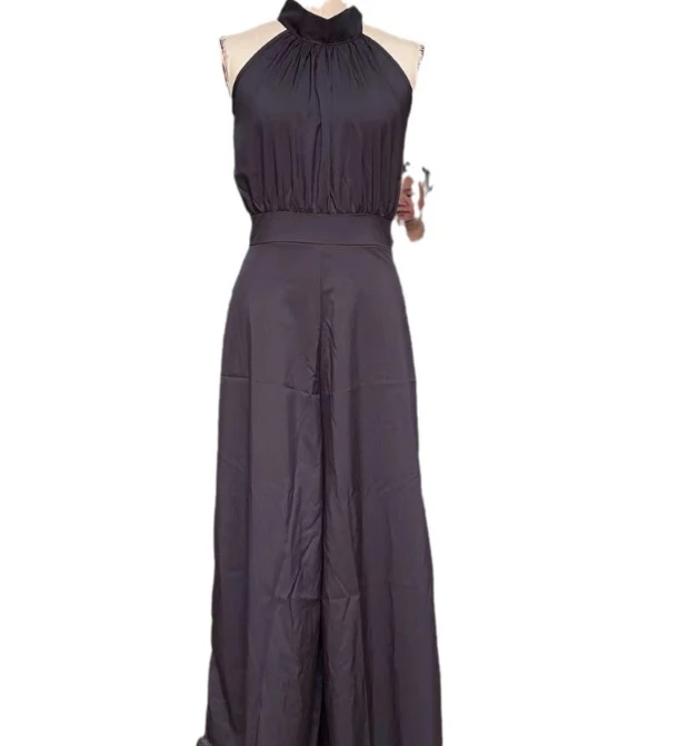 Women's Summer Solid Color Simple Hanging Neck Off Shoulder Elegant Intellectual Fashion Casual Women's Jumpsuit