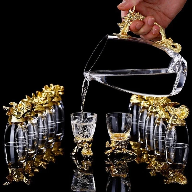 Gold Plated Animal Head Glass Wine Glass Craft Gift Wine Dispenser Vodka Zodiac Set Home Decoration