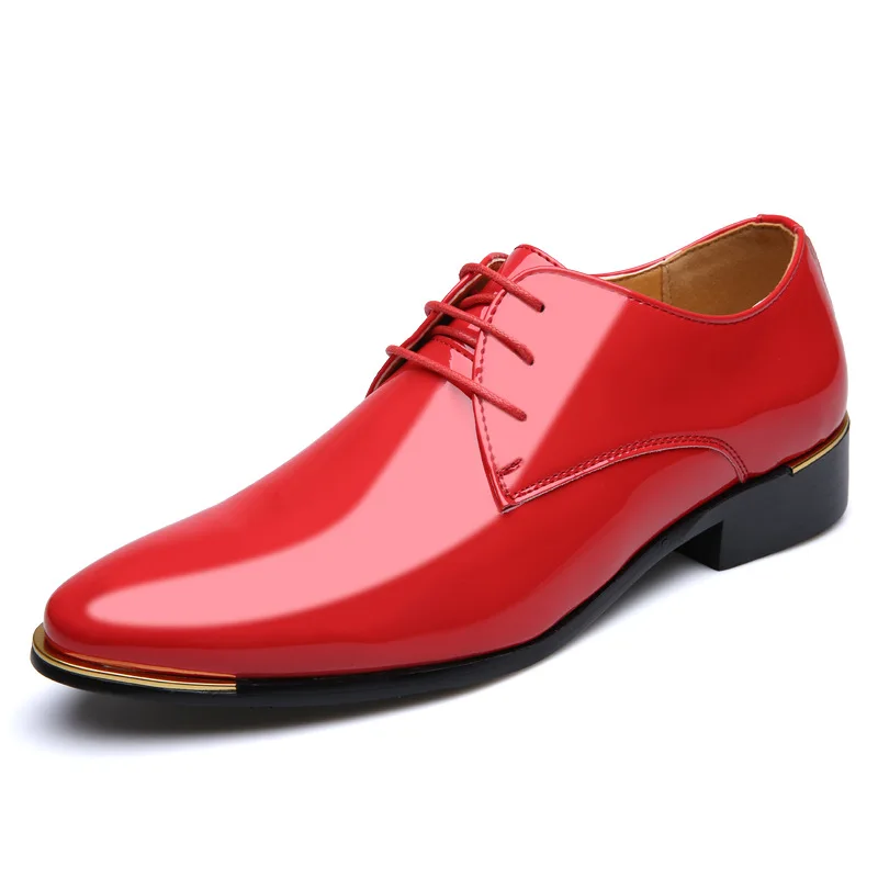 New Men's  Pointed Toe Business Casual Shoes Fashion Bright Patent Leather Formal Black Shoes for Men Size38-48