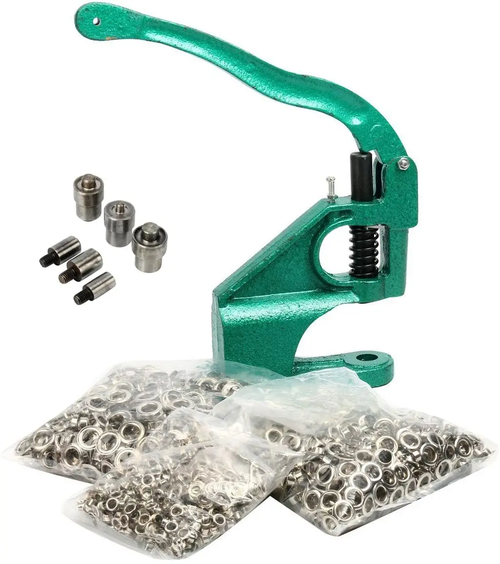 Grommet Eyelet Machine Hand Press Arts Crafts Sewing 3 Dies + 1500pcs Grommets 6/10/12mm DIY Manual Snap Eyelet Press Tools
