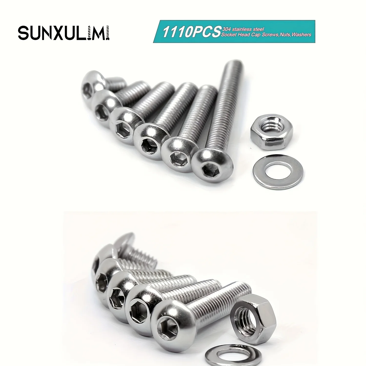 1110 Pcs 304 Stainless Steel Screws Bolts and Nuts Button Head Socket Cap Screws and Nuts Washers Assortment Kit