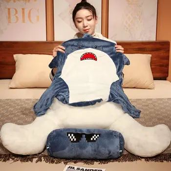 Creative Shark Headrest Soft Bag Cushion Reading on Bed Waist Cushion, Sofa Cushion Removable and Washable Large Backrest Pillow