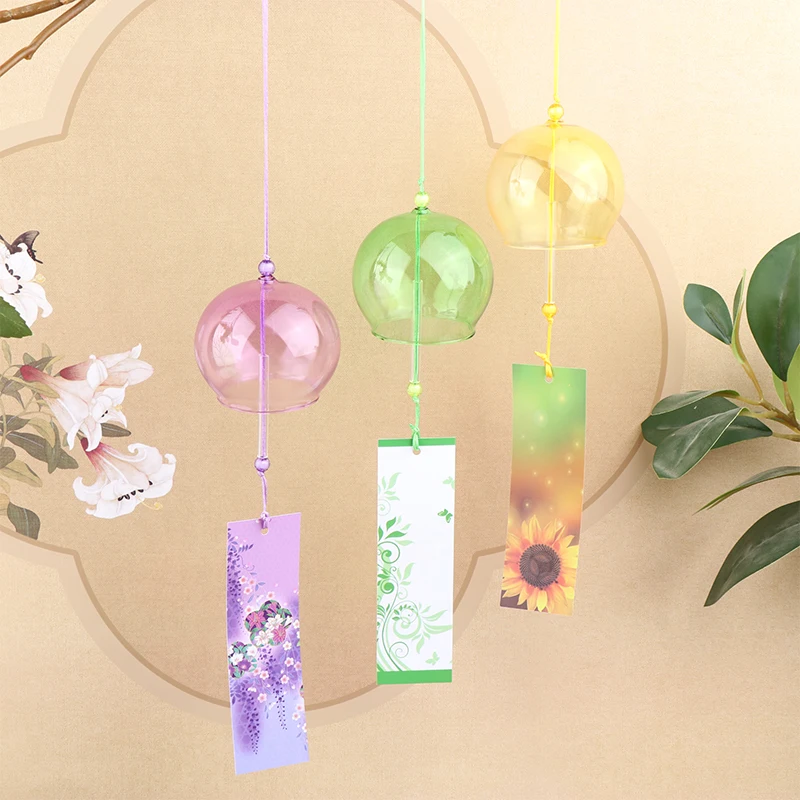 Sakura Wind Chimes Japanese Handmade Glass Wind Bell Hanging Craft Furin Cherry Blossom Pendant Decoration room Decor