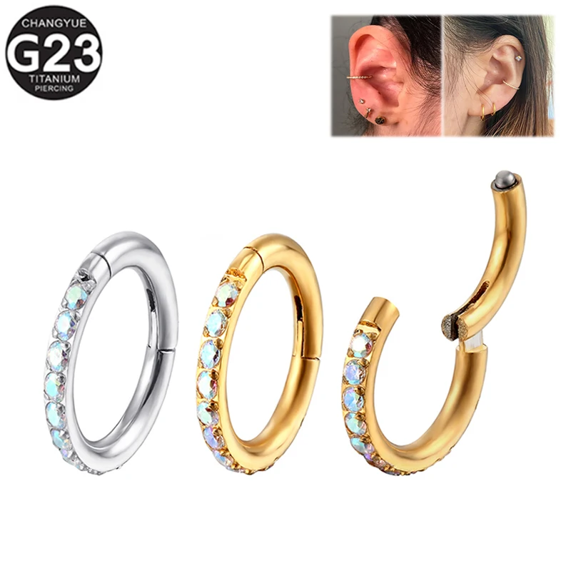 

G23 Titanium Septum Piercing AB Zircon Earrings Nose Rings Ear Cartilage Clickers Lip Ring Tragus Helix Piercing Body Jewelry