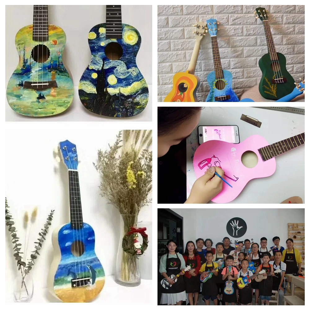 DIY Ukulele 21 Inch Kit Deer Sound Hole Basswood Soprano Hawaii Guitar Handwork Painting for Parents-child Campaign ukulele set