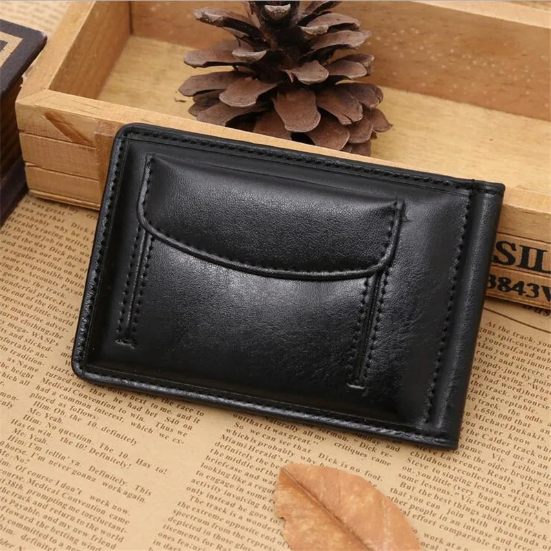 New Fashion Small Men's Leather Money Clip Wallet With Coin Pocket Card Slot Cash Holder ID Bag Magnet Hasp Mini Purse For Male 5