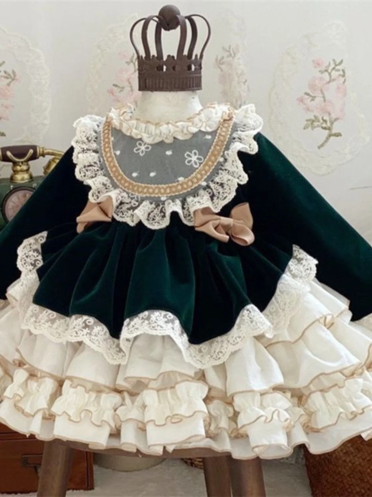 Girls' Lolita Dresses Autumn and Winter Dress Children's Fleece-Lined Baby Performance Birthday