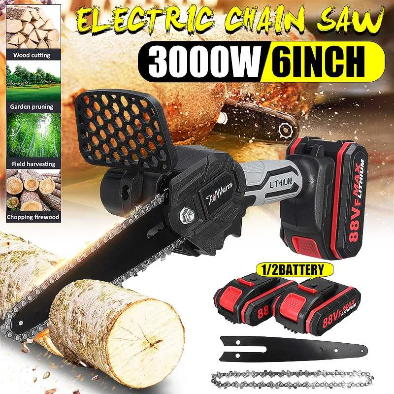 

VIOLEWORKS 88V 3000W Portable Electric Pruning Saw Rechargeable Small Woodworking Electric Chain Two Battery