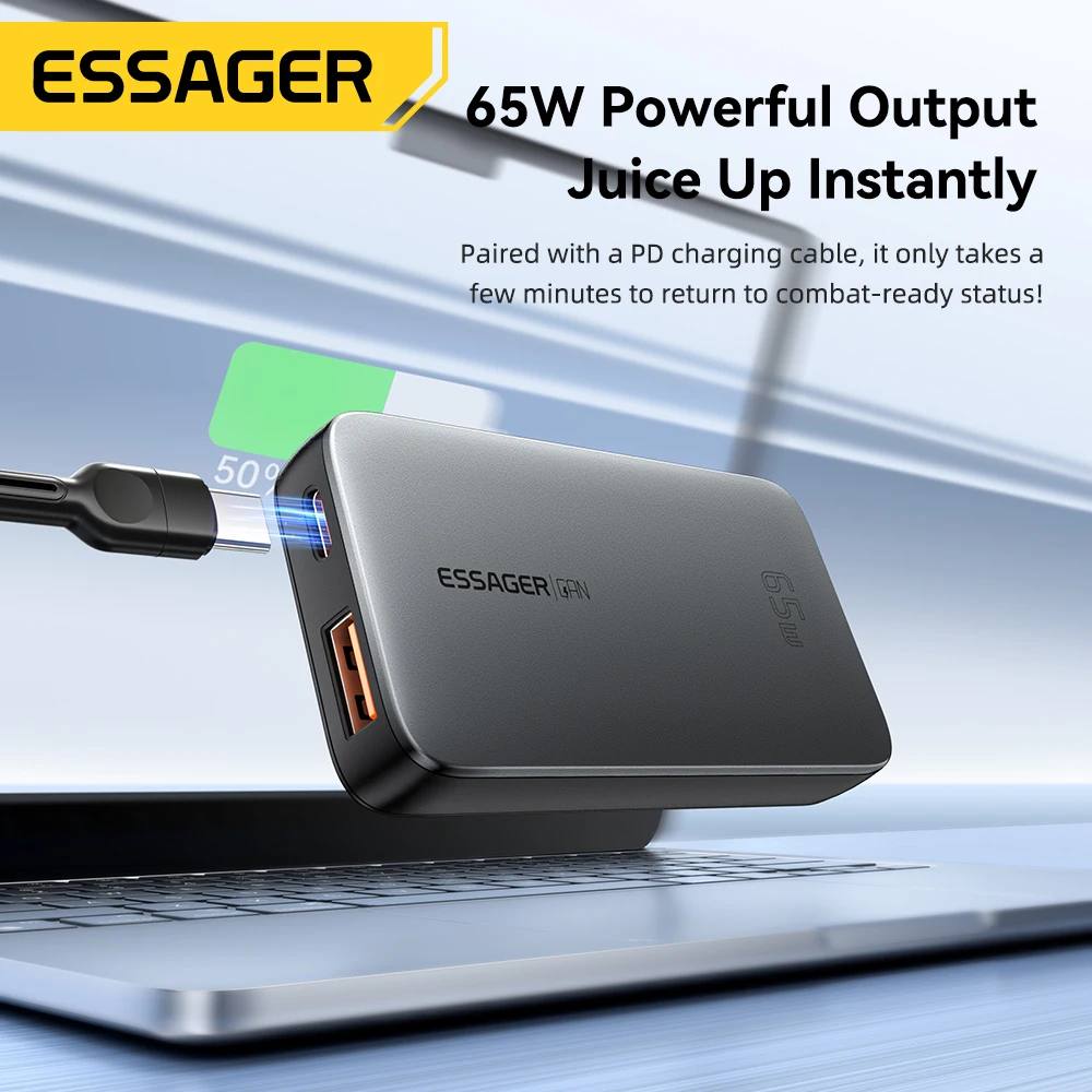 Essager Ultra Thin 65W GaN Travel Charger Quick Charge 4.0 PD3.0 PPS Portable Type C Charger For iPhone Samsung Macbook Laptop