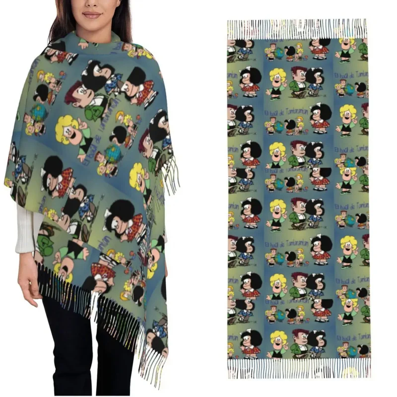 

Женский зимний теплый шарф Mafalda с мультяшным рисунком, большие мягкие шарфы Quino в виде комиксов