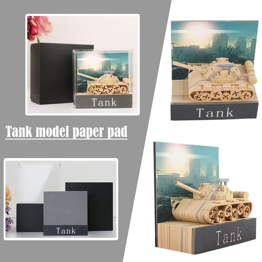 

Tank Model Paper Pad Souvenir Creative Gift Paper Carved Ornaments Desktop Building 3D Three-Dimensional Notes Notepad W8L8