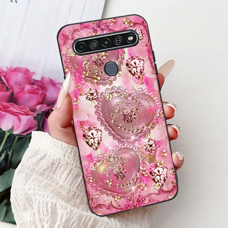 Elegant Floral Cat Printed Black Silicone Phone Case