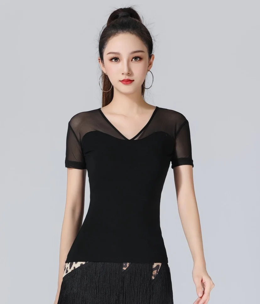 Dance Shirts Latin Dance V-neck Top Women Adult Long sleeve Modern Exercise