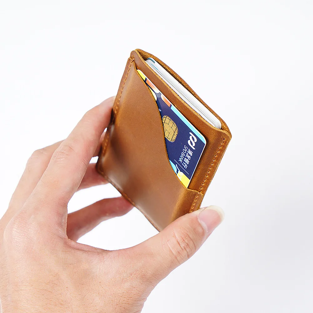 Top-Grain Leather Card Holder-Vintage Crazy Horse Leather Multi-Functional Wallet, Minimalist Coin & Bank Card Organizer Case