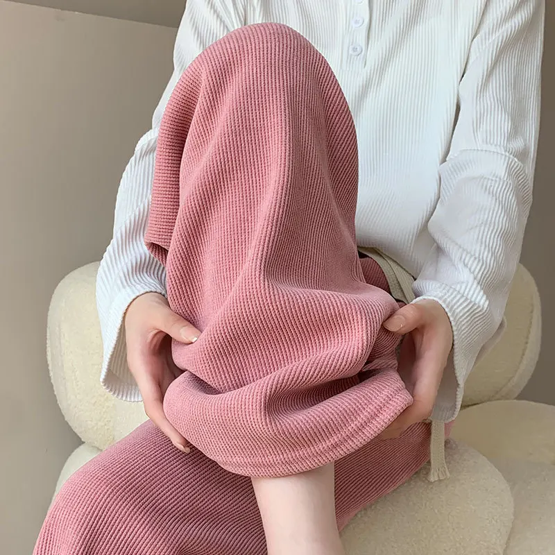 Women's Narrow Version of Wide Leg Pants Straight Leg High Waist Slimming Sense of Casual Corduroy Pants Spring Women Pants blue softness daily matching small silk scarf women s hairband narrow ribbon spring and summer korean style hairband