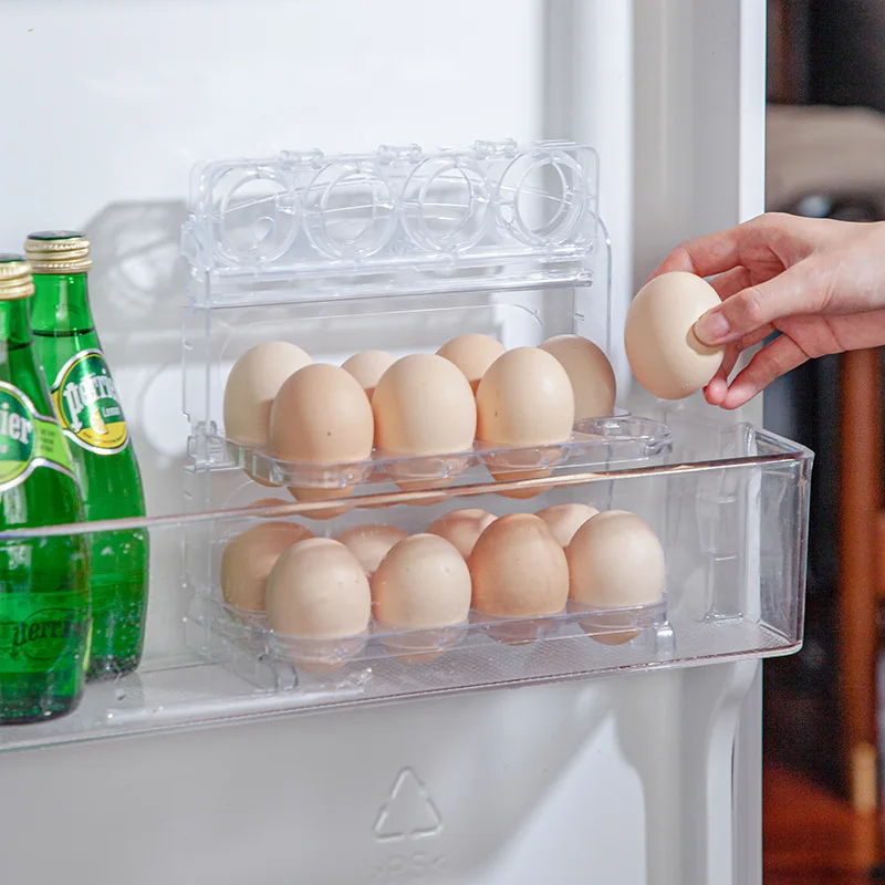 1 PC Egg Storage Carton Refrigerator Side Door Organizer Three Egg Cartons Reversible 24 Compartments Kitchen Organizer