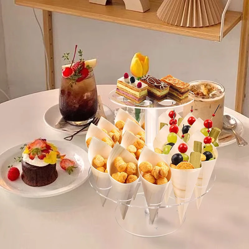 16/24 Holes Acrylic Ice Cream Stand Wedding Party Ice Cream Cone Holder Double-Layer Cupcake Popcorn Rack Buffet Display Stand 4