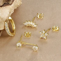 4PCS Stainless Steel Circle Huggie Hoop Earrings Set for Women Gold Color Unique Zircon Flower Stud Earring Piercing Jewelry - Image 5