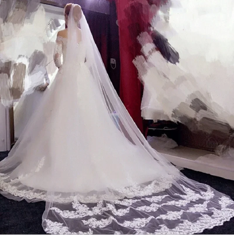 Velo Da Sposa Lungo Modello A Cattedrale Con Bordatura In Pizzo VD129 | - Abiti Da Sposa Online Italia - Foto 7