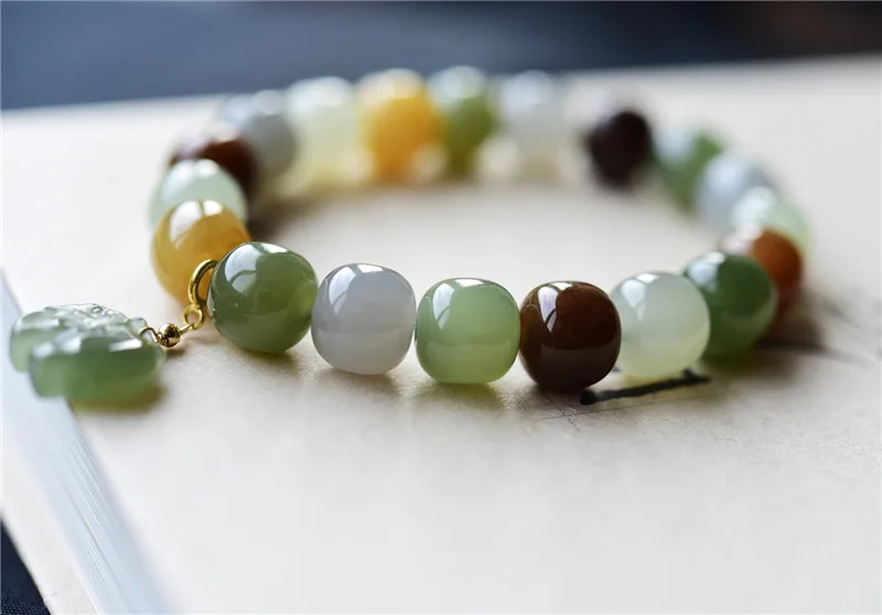 Mehrfarbiges Armband für Herren und Damen, Schmuck, Geburtstag, Weihnachten, Geschenk, hochwertiges Hetian-Jade-Armband, 9 x 10 mm – Detail 6