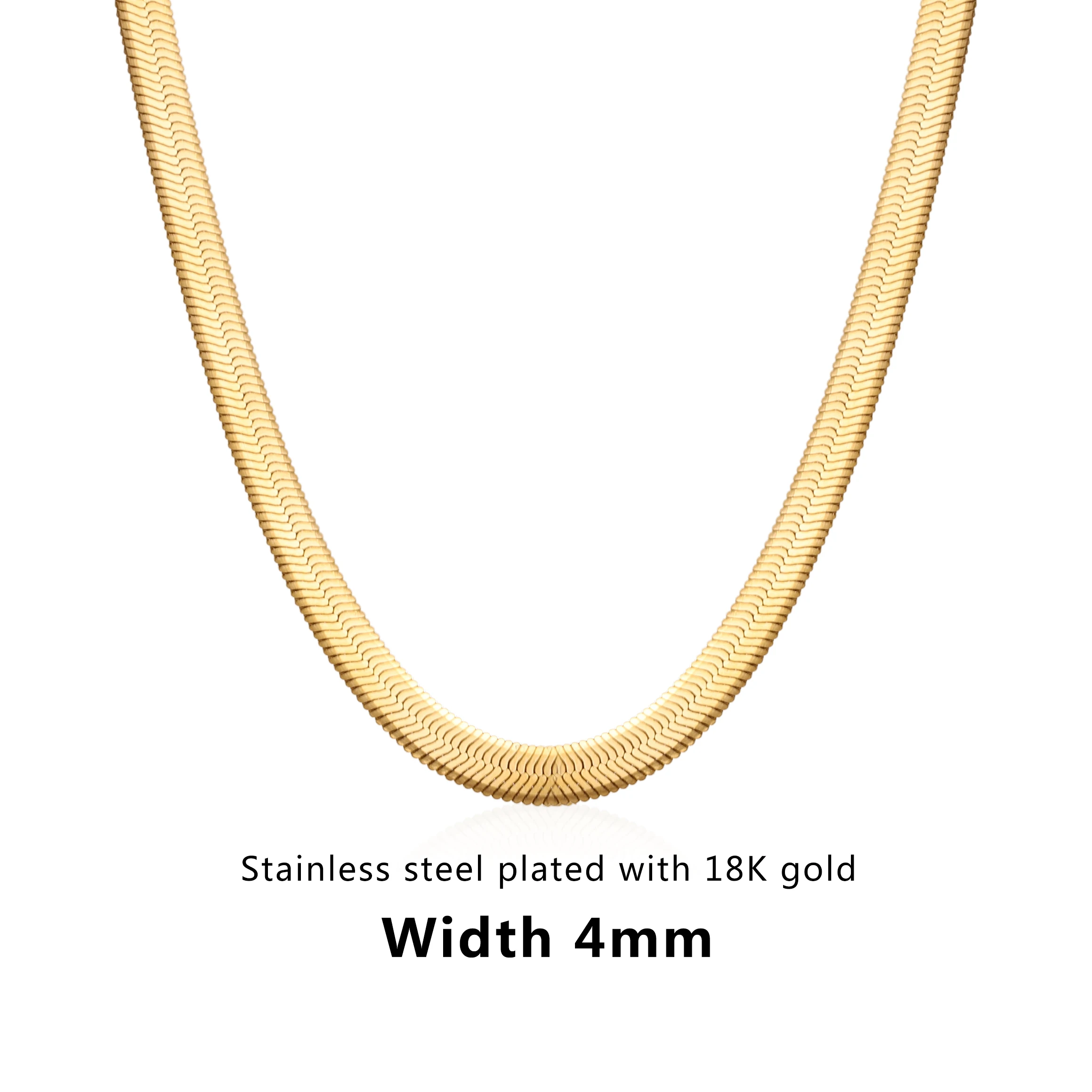 Mens Gold Plated Stainless Steel Flat Snake Link Chain Necklace