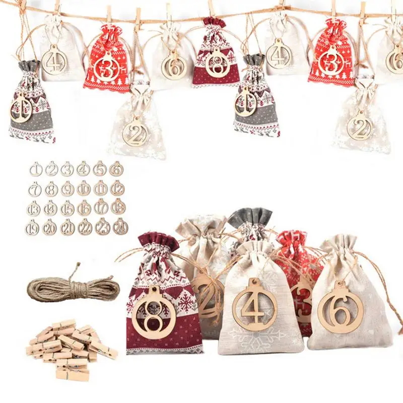 

24pcs/set Advent Calendar Gift Bag Kit DIY Christmas Advent Calendar Santa Claus Christmas Doll Merry Christmas for Kids Gifts