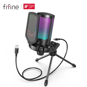 FIFINE Ampligame USB микрофон для игровой потоковой передачи с поп-фильтром с амортизирующим креплением и контролем усиления, конденсаторный микрофон для ПК/MAC -A6V