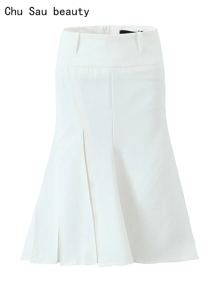 

Chu Sau beauty 2023 Women Autumn Fashion Street Style Pleated Low Wasit Midi Skirts Sexy Slim Low Wais Chic Back Zipper Skirt