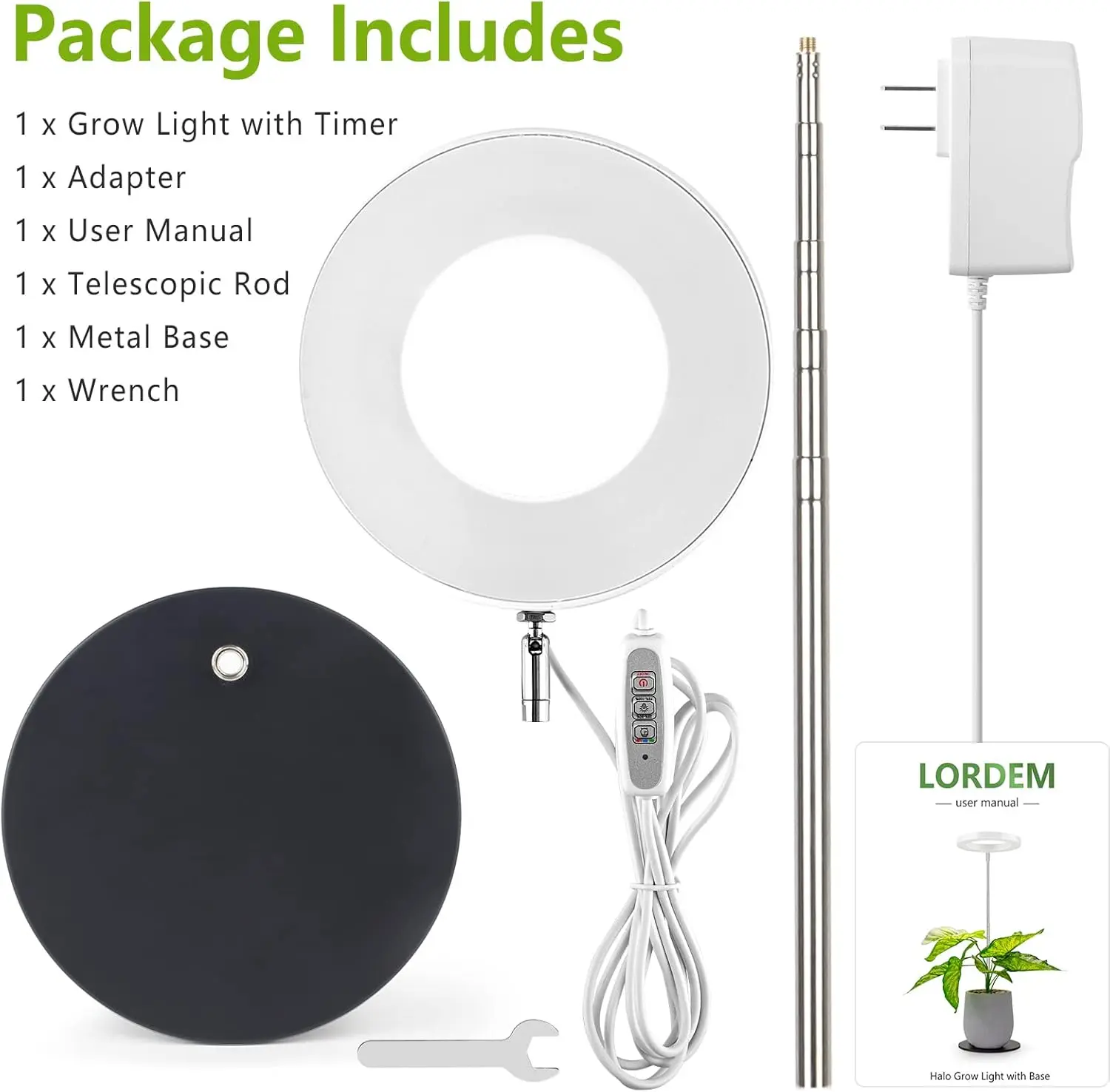 LED Grow Light, for Indoor Fill Light, Full Spectrum Desk Automatic Timer, 4 H/8 H/12 H, 4 Adjustable Levels, Height Adjustable