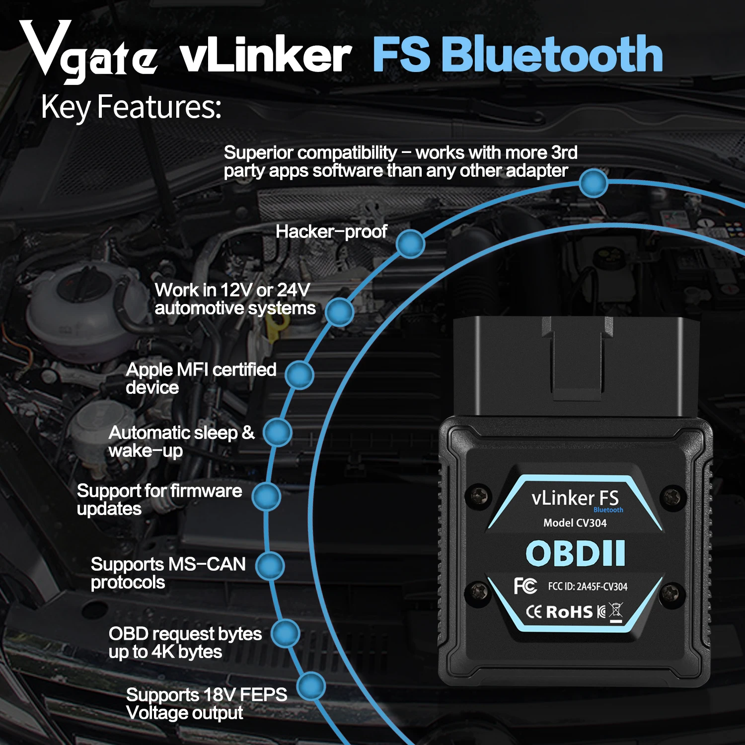 Vgate vLinker FS ELM327 Bluetooth for Android/ IOS For Ford FORScan HS MS CAN ELM 327 OBD 2 OBD2 Car Diagnostic Scanner Tools 2