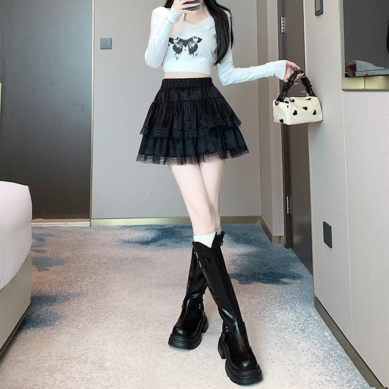 y2k Mini Skirt Women Coquette Clothes Lolita Fairycore High Elastic Tiered Ruffle Skirts Goth Lolita Skirts Streetwear