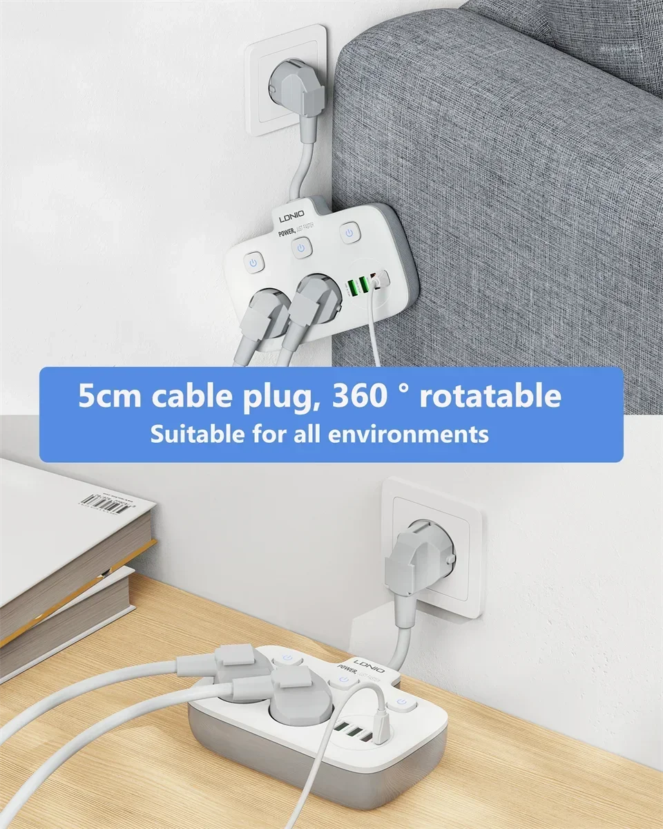 Description Picture 4 of itemEU Plug Power Strip 2 Outlets with 3 USB 1 Type-C Port Electrical Socket Universal Outlet Home Office Adapter Surge Protector