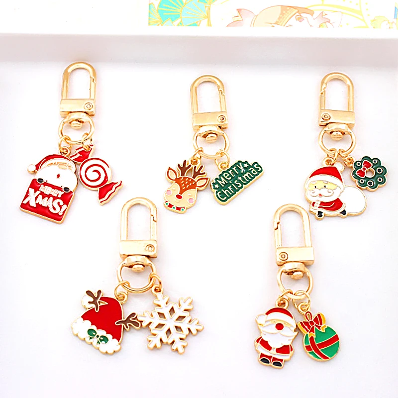 

Christmas Keychain Santa Claus Elk Snowflake Keyrings Handbag Car Pendants Key Chains Jewelry Gifts Accessories