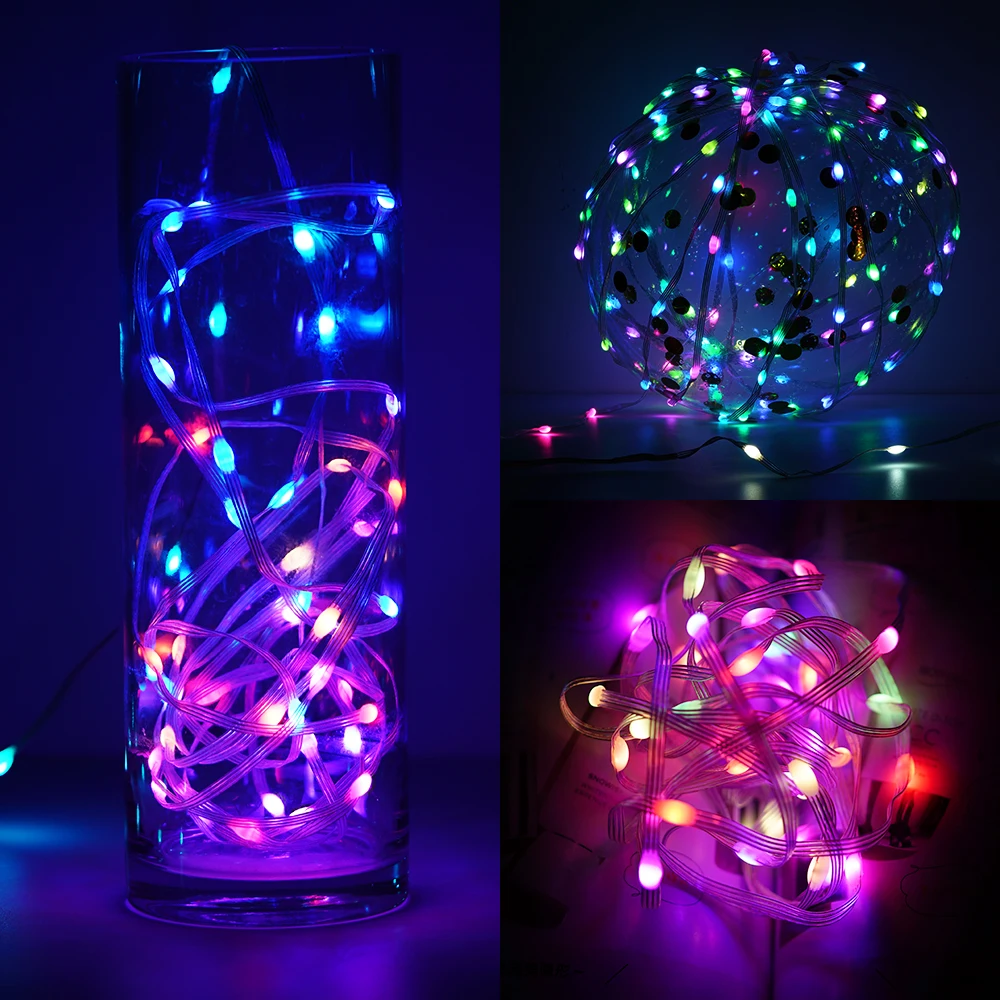 Lights String 10m DC5V WS2812B LED String Party Birthday Lights Decoration BT Music Control Room Decor Outdoor Waterproof IP67