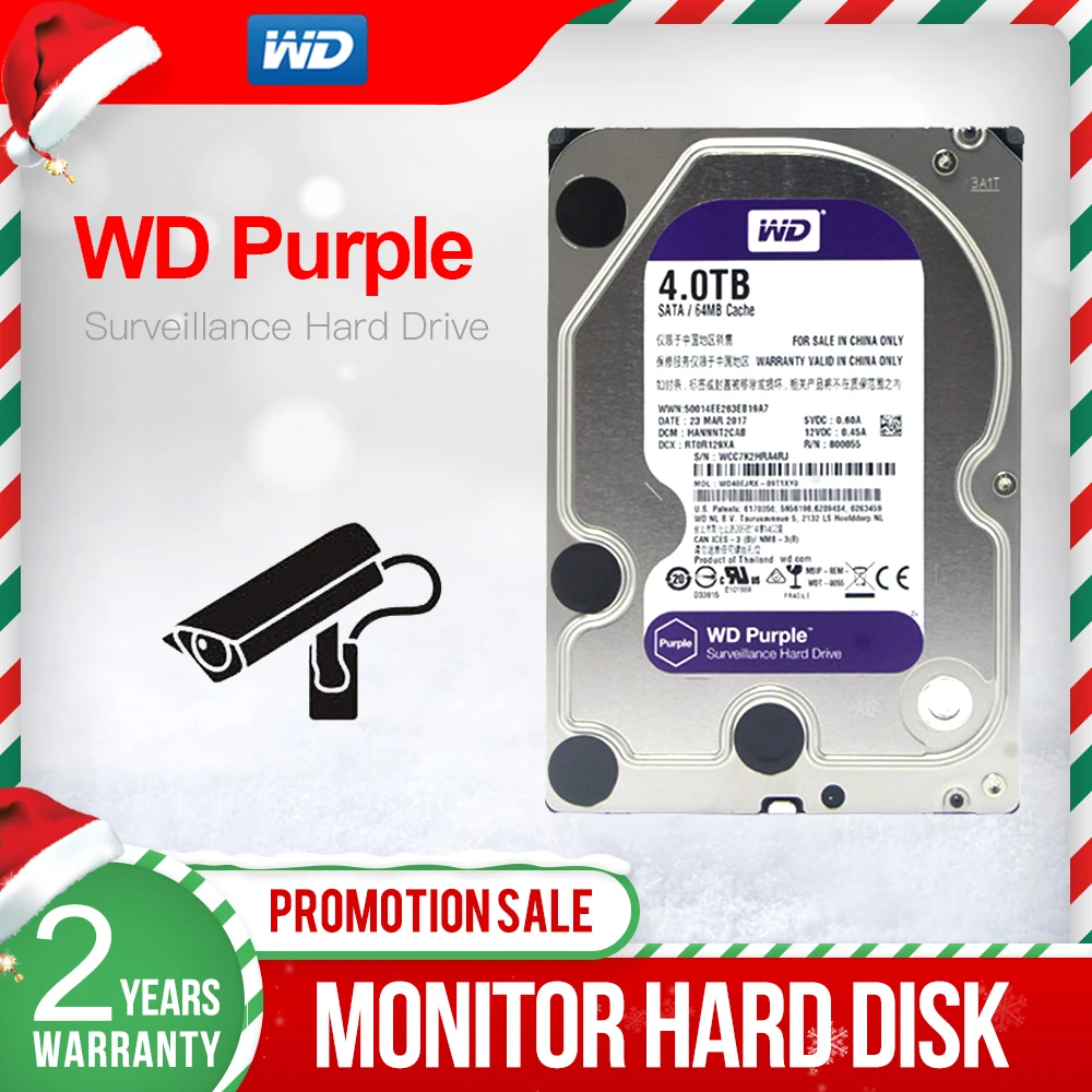 Wd Purple 4tb 3.5" Internal Hdd Sata Iii 6.0gb/s Hard Drive For Cctv Dvr Surveillance Camera Ip