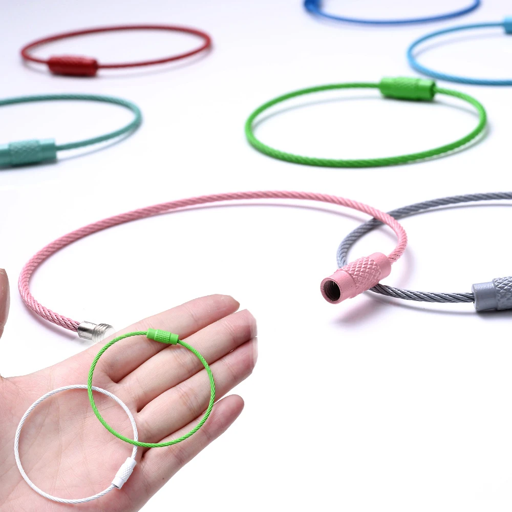 5 20pcs/lot Stainless Steel Wire Keychain Ring Key Keyring Circle Rope Lasso Loop Luggage Tag Screw Lock Marker Circle Tool - Essential travel items