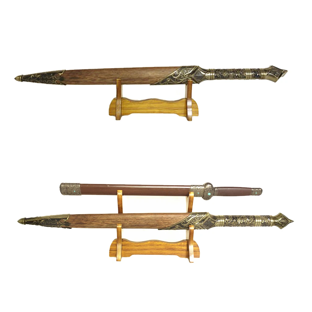 Supporto Espositivo In Legno Per Katana, Wakizashi E Tanto - Base Porta Spada 34x9cm, Altezza 17,5cm - Proteggi La Tua Lama - 2