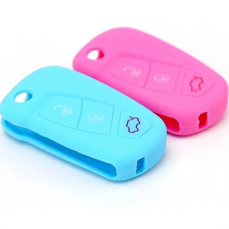 Key Case Cover Key Case Remote Control Case Cover Silicone Car Key Case for Ford KA MK2 2008-3 Buttons Aftermarket Folding Keychain Holder Remote Control Fob Protector Cover