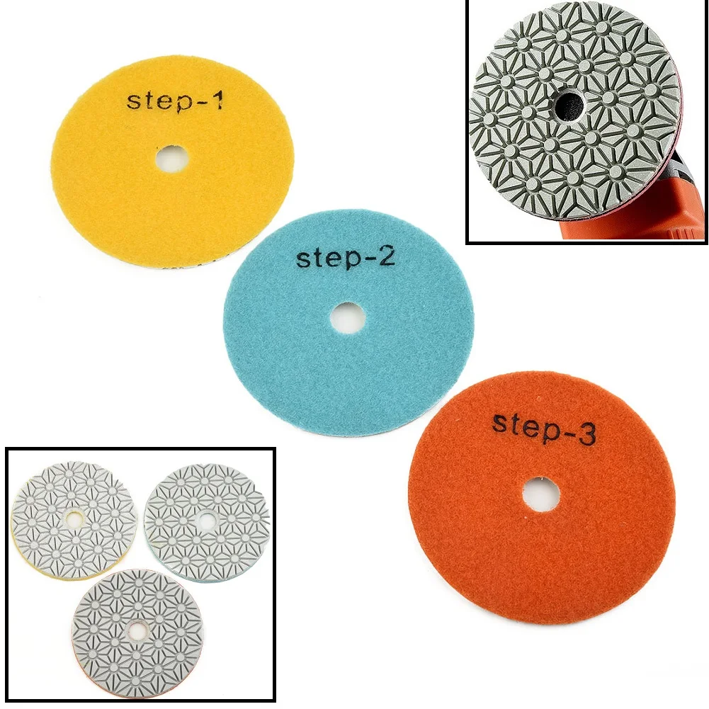 4Inch/100mm Dry/wet Diamond 3 Step Polishing Pads Granite Polishing Tool For Polishing Granite Concrete Stone Marble grit 3 4 inch d100mm flexible wet polishing diamond wet 3 step polishing pads for stone