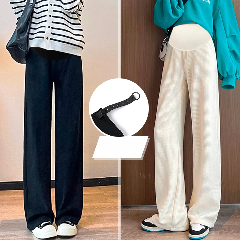 Korean Style Maternity Wide Legs Long Pants Loose Casual Pregnant Woman Belly Trousers Plus Size Thick Warm Pregnancy Sweatpants