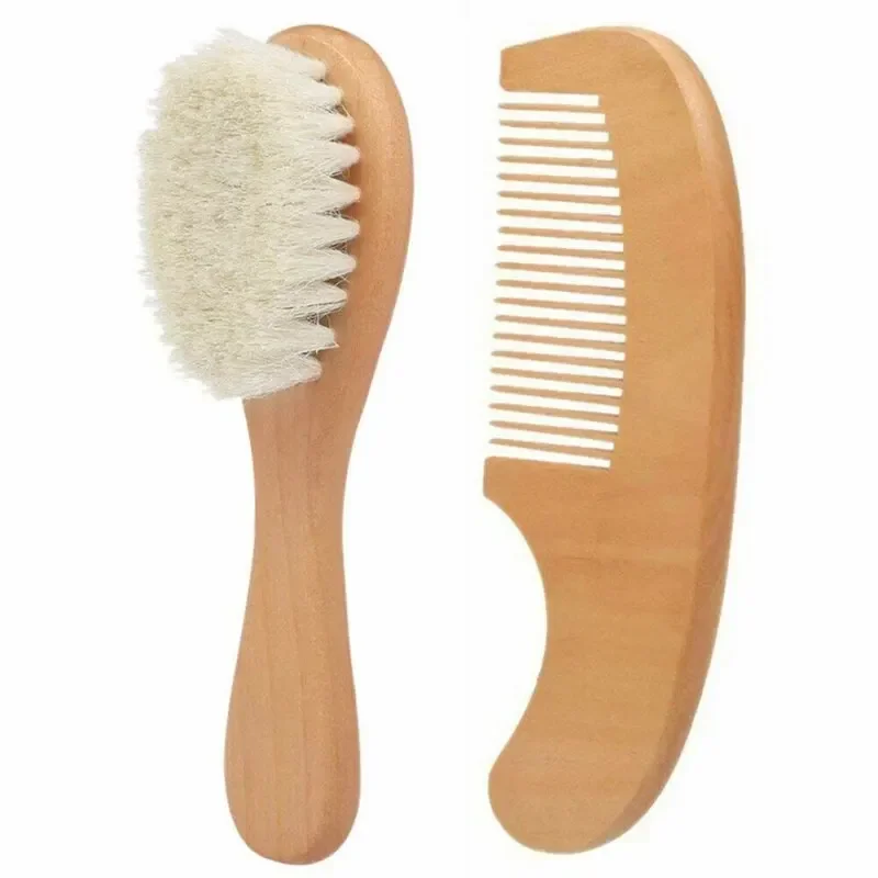 Baby Hair Comb Hair Brush Comb Newborn Wool Wooden Brush Comb Set Baby Hair Brush Infant Head Massager Portable Baby Comb Hair Bath 2pcs