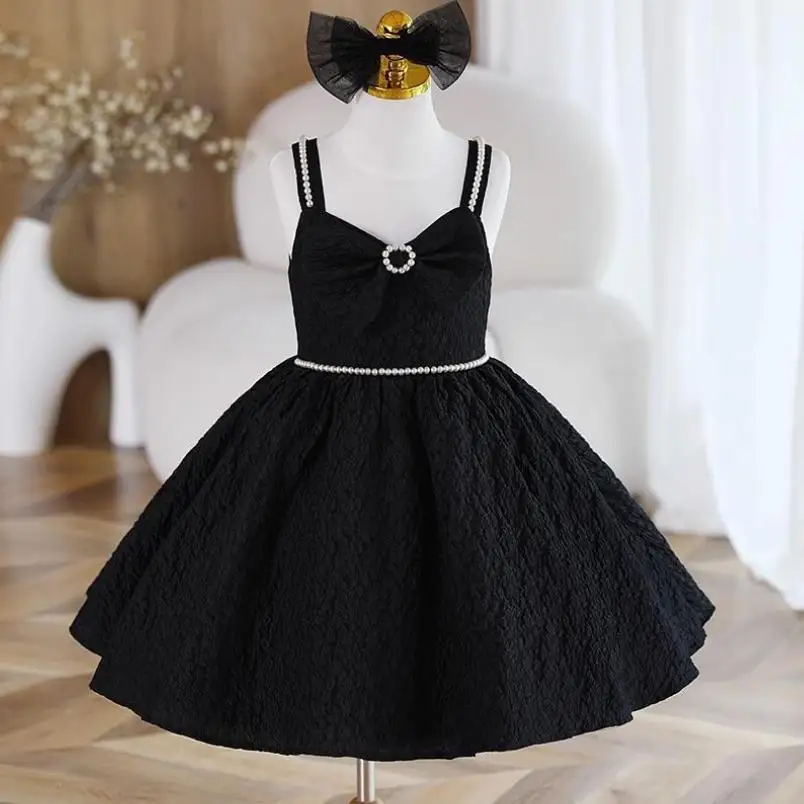 

High-End Girls Lolita Princess Ball Gown Bow Pearls Sleeveless Design Birthday Baptism Party Easter Eid Dresses For Girls A2881