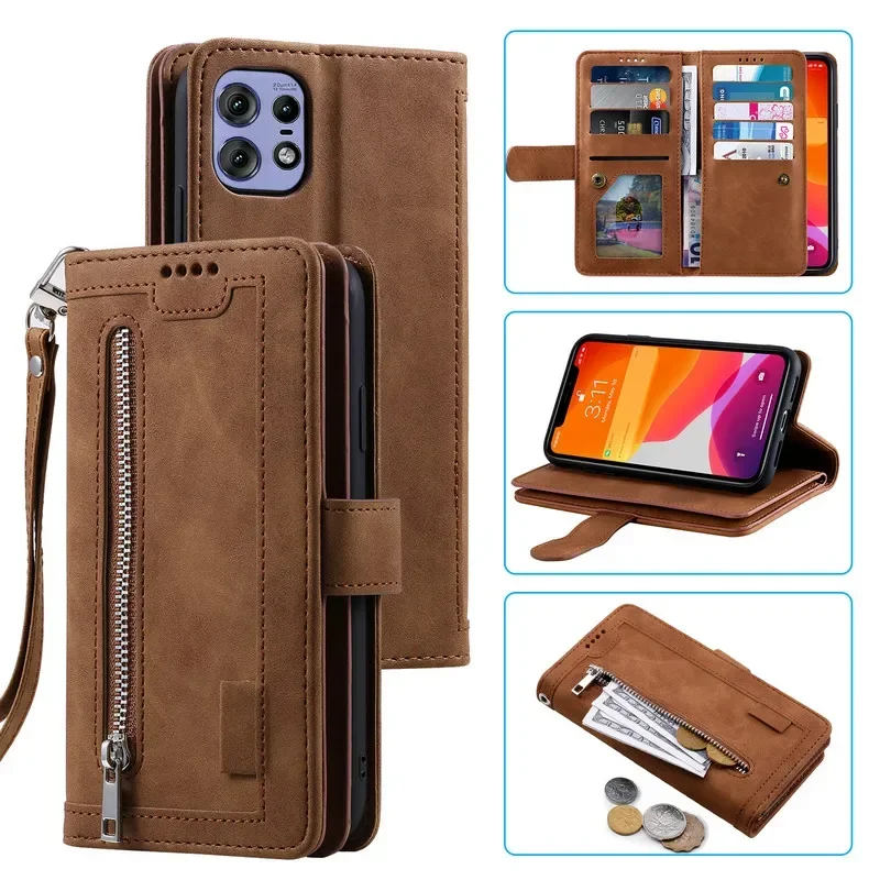 Leather Zipper Wallet Flip Case for Motorola Edge 2024 Ultra 5G