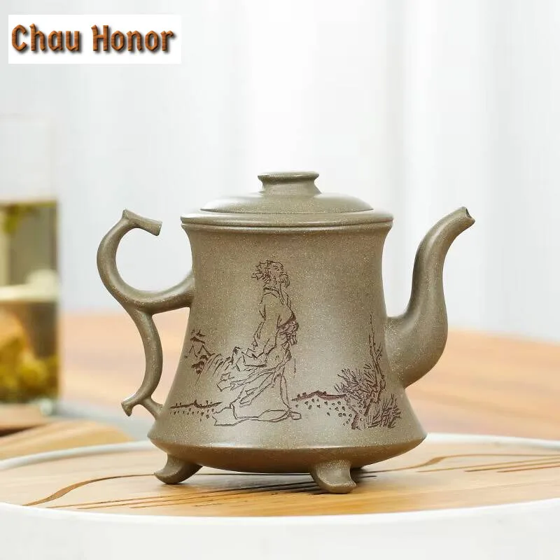 250ml Authentic Yixing Raw Ore Crab Shell Green Mud Three-legged Purple Clay Teapot Handmade Household Kung Fu Teaset Customized