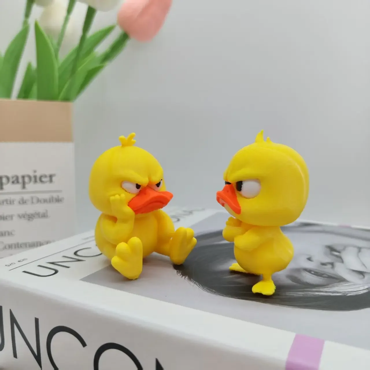 3D Printed Angry Yellow Duck Statue Funny Home Car Decor White Eyed Duck Model Figurines & Miniatures