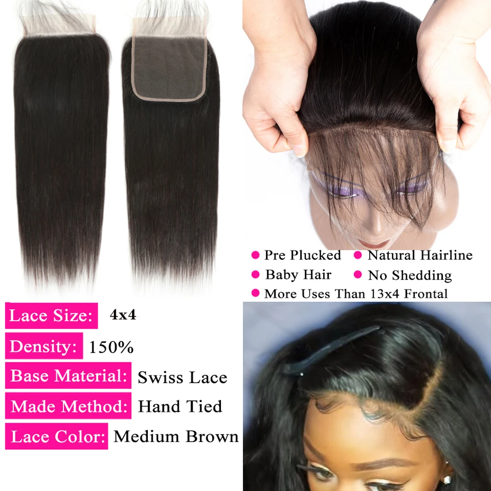 Luxediva Straight 4x4 Lace Closure Preplucked Brown 2# 4# 99J Red Middle Part 2x6 Lace Closure Brazilian Human Hair For Women