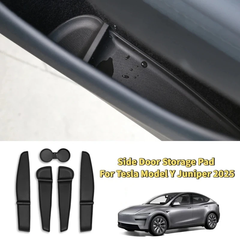 For Tesla Model Y/YL Juniper 2025 Car Door Storage Pad 5PCS TPE Central Control Water Cup Holder Mat Organizer Tray Accessories