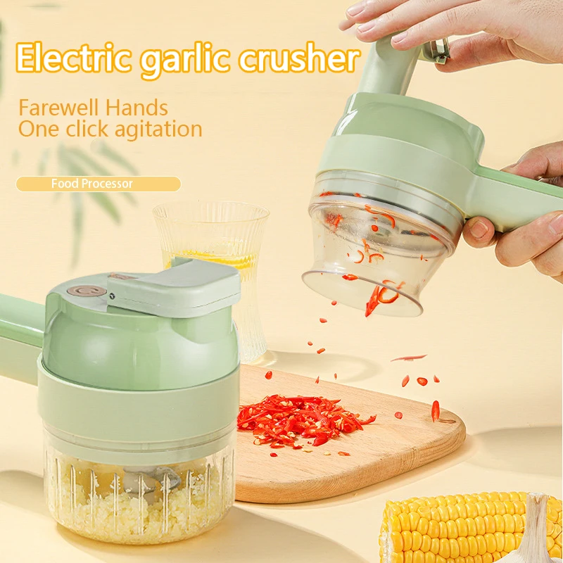 4in1 Electric Vegetable Cutter Handheld Garlic Chopper Set For Pepper Chili Onion Ginger Meat With Brush Kitchen Tools